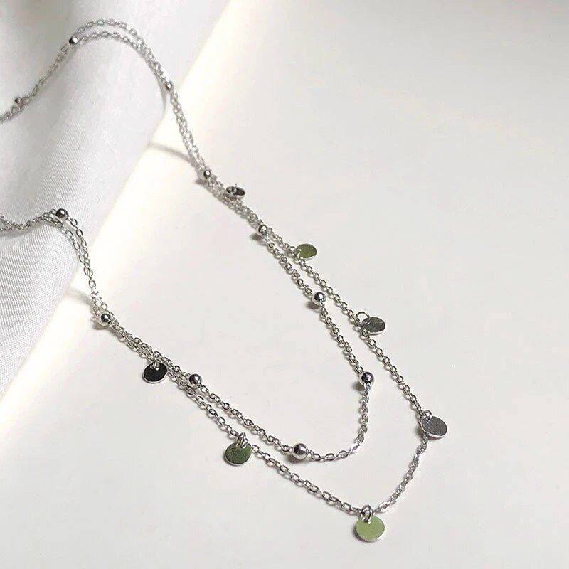 925 Sterling Silver Double Round Bead Necklace Female Tassel Clavicle Chain Simple Temperament Choker Banquet Party Jewelry Gift