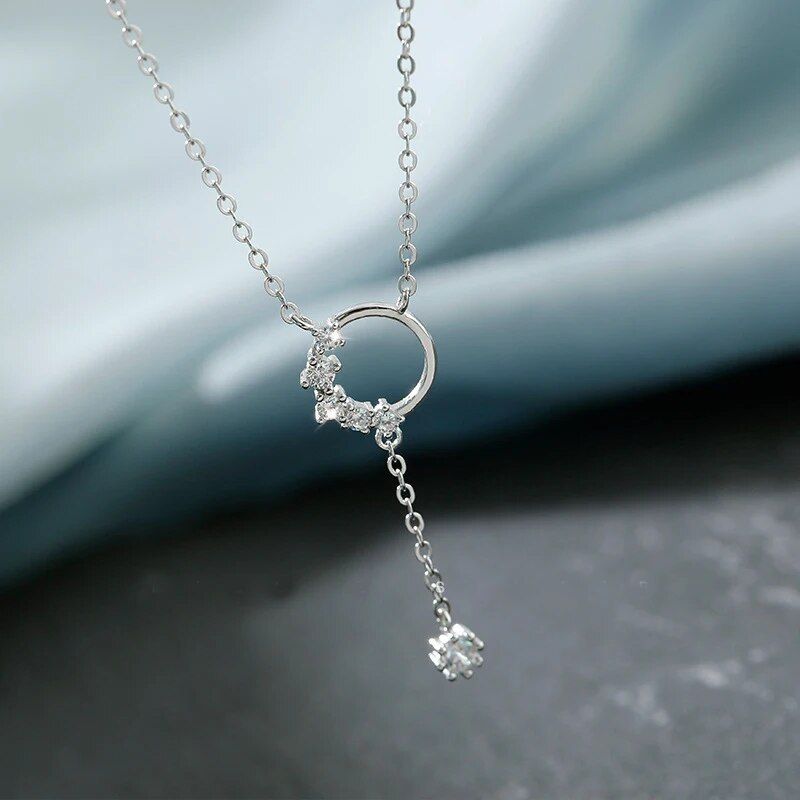 925 Sterling Silver Ring Necklace Woman Clavicle Chain 2024 New Short Necklace Shiny Zircon Tassel Pendant Girl Party Jewelry