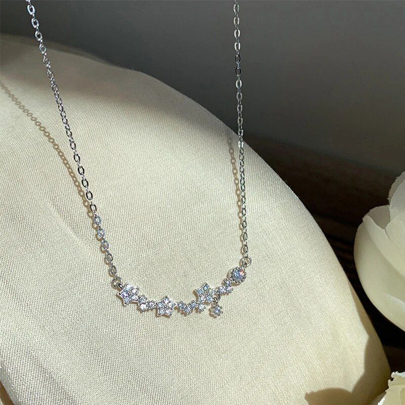 Flash Diamond Smile Flower Necklace 925 Sterling Silver Star And Moon Exquisite Clavicle Chain Birthday Gift Female Jewelry