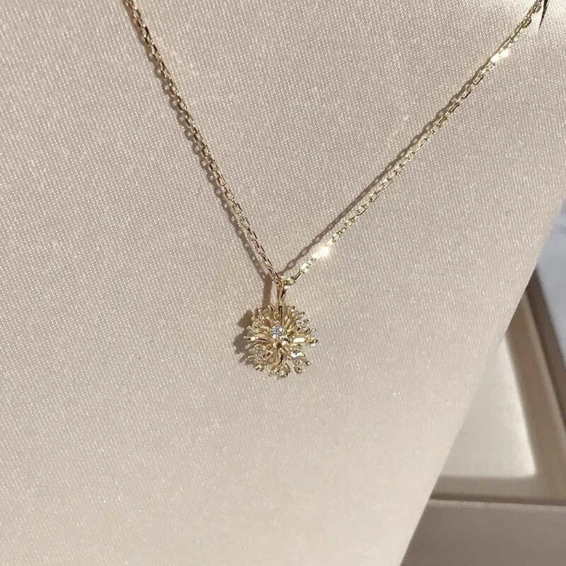 925 Sterling Silver Necklace Simple Romantic Dandelion Gold Pendant Flower Clavicle Chain Shiny Zircon Woman High Jewelry Gift