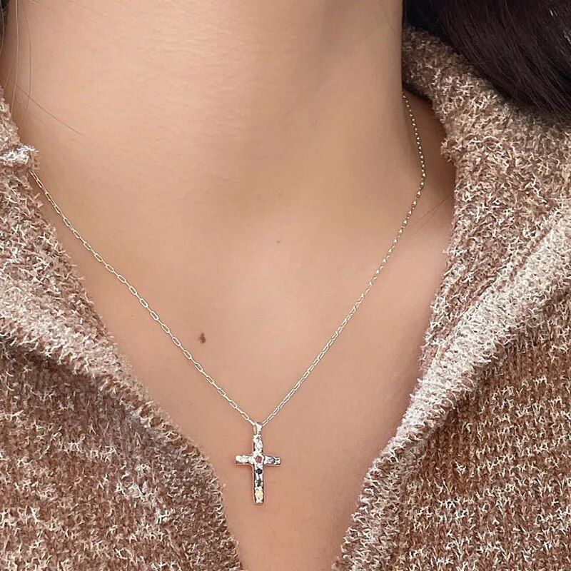 925 Sterling Silver Colorful Diamond Cross Necklace New Fashion Cool Fashion Men's and Women's Collar Chain Jewelry Wholesale