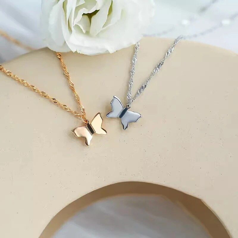 Butterfly Pendant 925 Sterling Silver Necklace Feminine Style Simple Short Collar Chain Charm Jewelry Party Gift