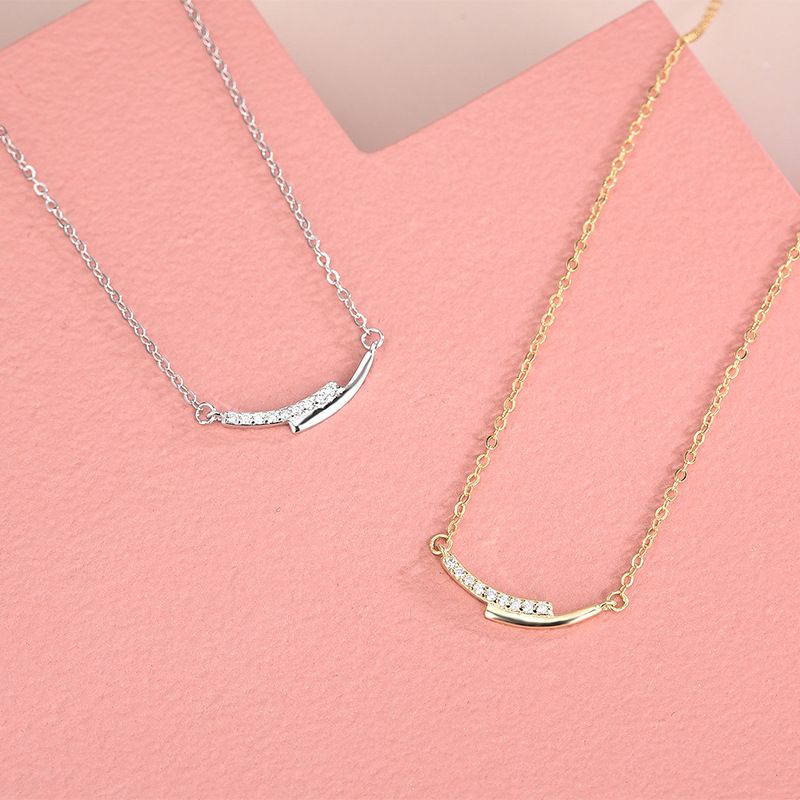 Brand New 925 Sterling Silver Necklace Simple Clavicle Chain Shiny Zircon Geometric Pendant Woman Exquisite Jewelry Wedding Gift