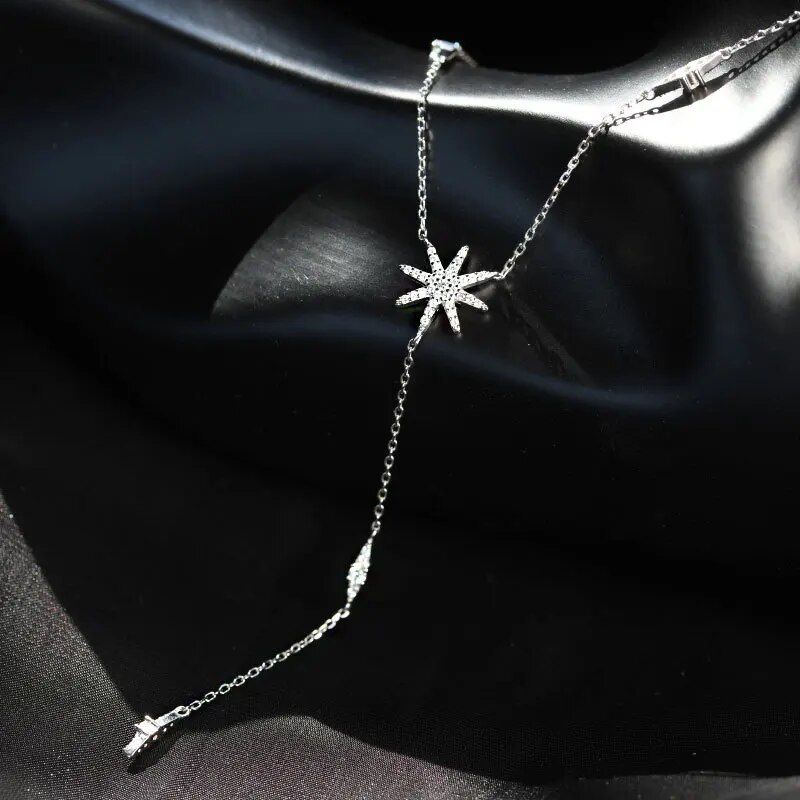 Personality 925 Sterling Silver Glitter Diamond Sun Flower Necklace Simple Star Pendant Clavicle Chain Female Exquisite Jewelry