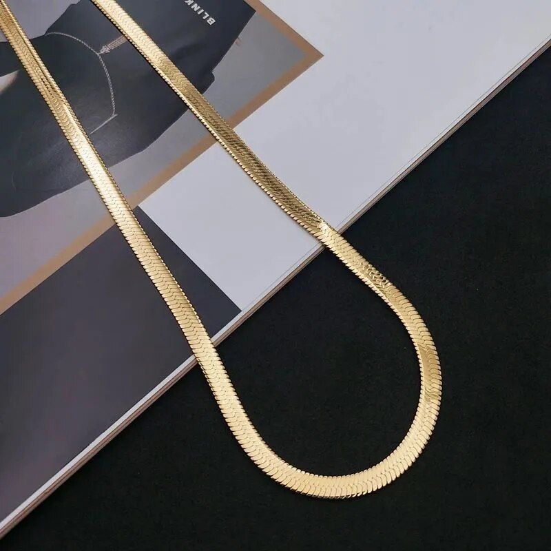 925 Sterling silver 18K Gold 4MM Flat chain Necklace for Women Luxury Fine Jewelry wedding gift choker Clavicle