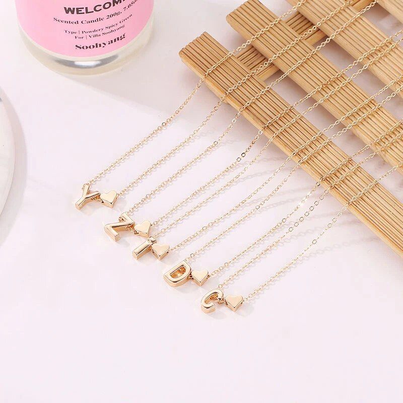 2024 Fashion Tiny Gold Silver Color Initial Necklace Gold Letter Necklace Heart Initials Name Necklaces Pendant For Women