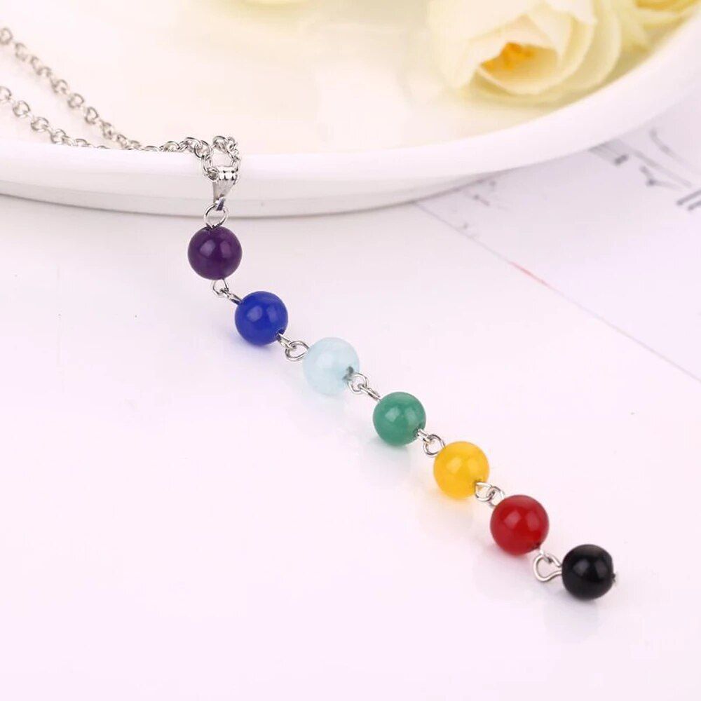 2024 New 7 Chakra Gem Stone Beads Pendant Necklace For Women Yoga Reiki Healing Balancing Maxi Chakra Necklaces Gifts