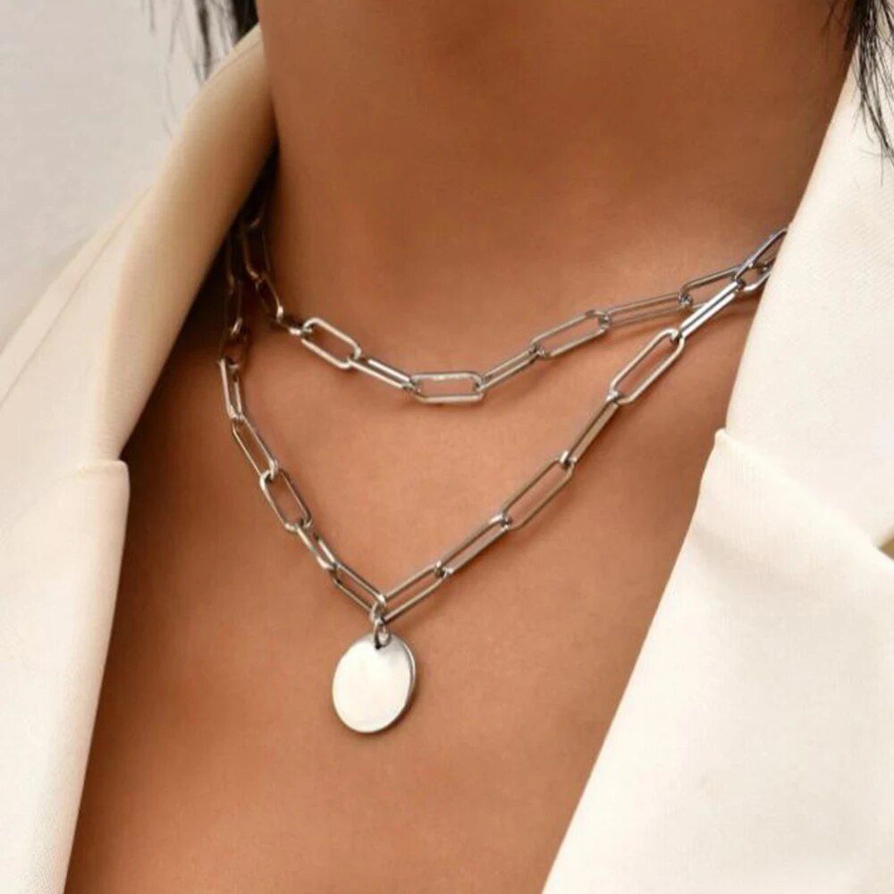 2024 New Fashion Vintage Round Charm Layered Necklace Jewelry Clothing Aesthetic For Women Girls Pendant Gifts