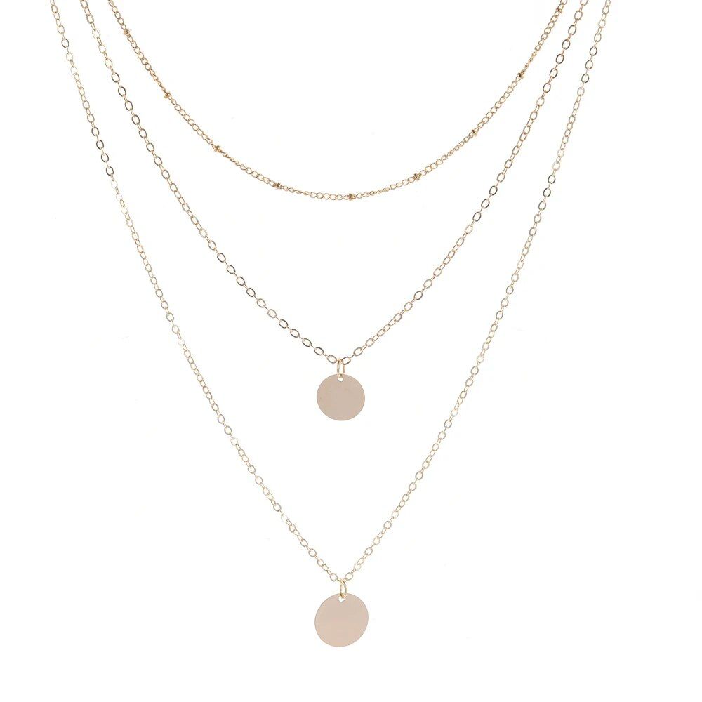 Fashion Gold Color Layered Necklaces Set Set Of 3 Layered Necklaces Disk Necklaces Layering Necklaces Layered For Women