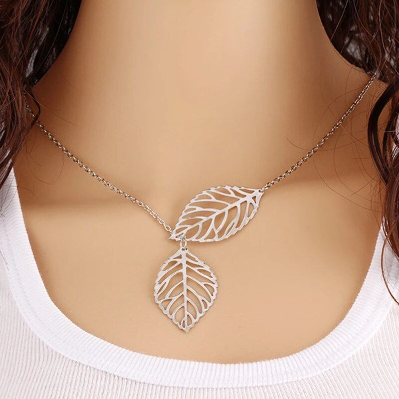 New Fashion Jewelry Gold And Silver Color Two - Leaf Pendant Necklace Multi - Layer Statement For Women 2024 Necklace