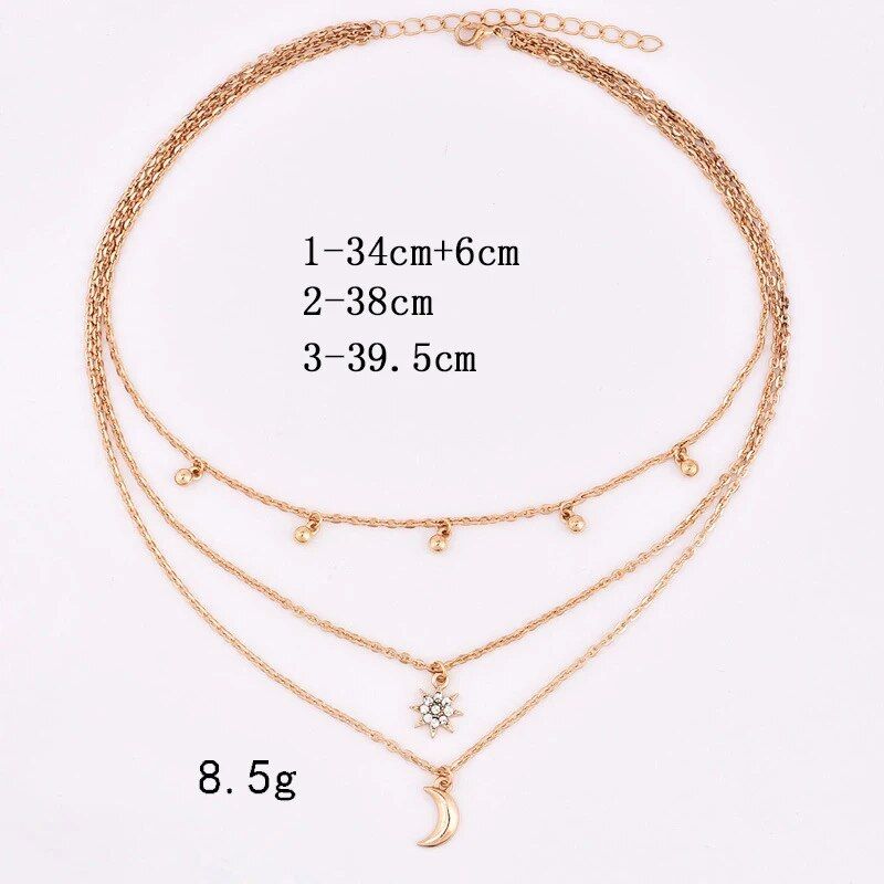 2024 New Boho Multi Layer Beads Choker Necklaces Sexy Moon  Pendant Vintage Collier For Women Fashion Jewelry Party Gifts