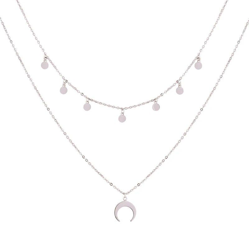 New Fashion Necklace Multi-layer Wafer Moon Necklace Selling Jewelry Necklace Silver Color For Women Necklace Wholesale