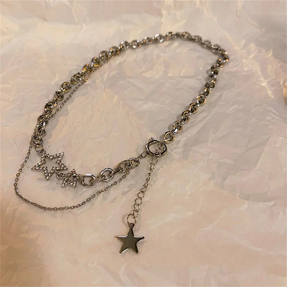 New Star Zircon Pendant Necklace Luxury Sweet Cool Girl Punk Heart Clavicle Chain for Women Fashion Jewelry Party Gifts