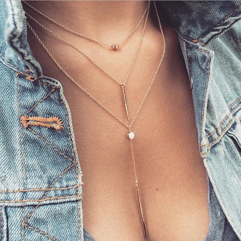 2024 New Bohemian Long Pendant Necklaces Lady Vintage Gold Color Star Multilayer Necklace Jewelry For Women Gift