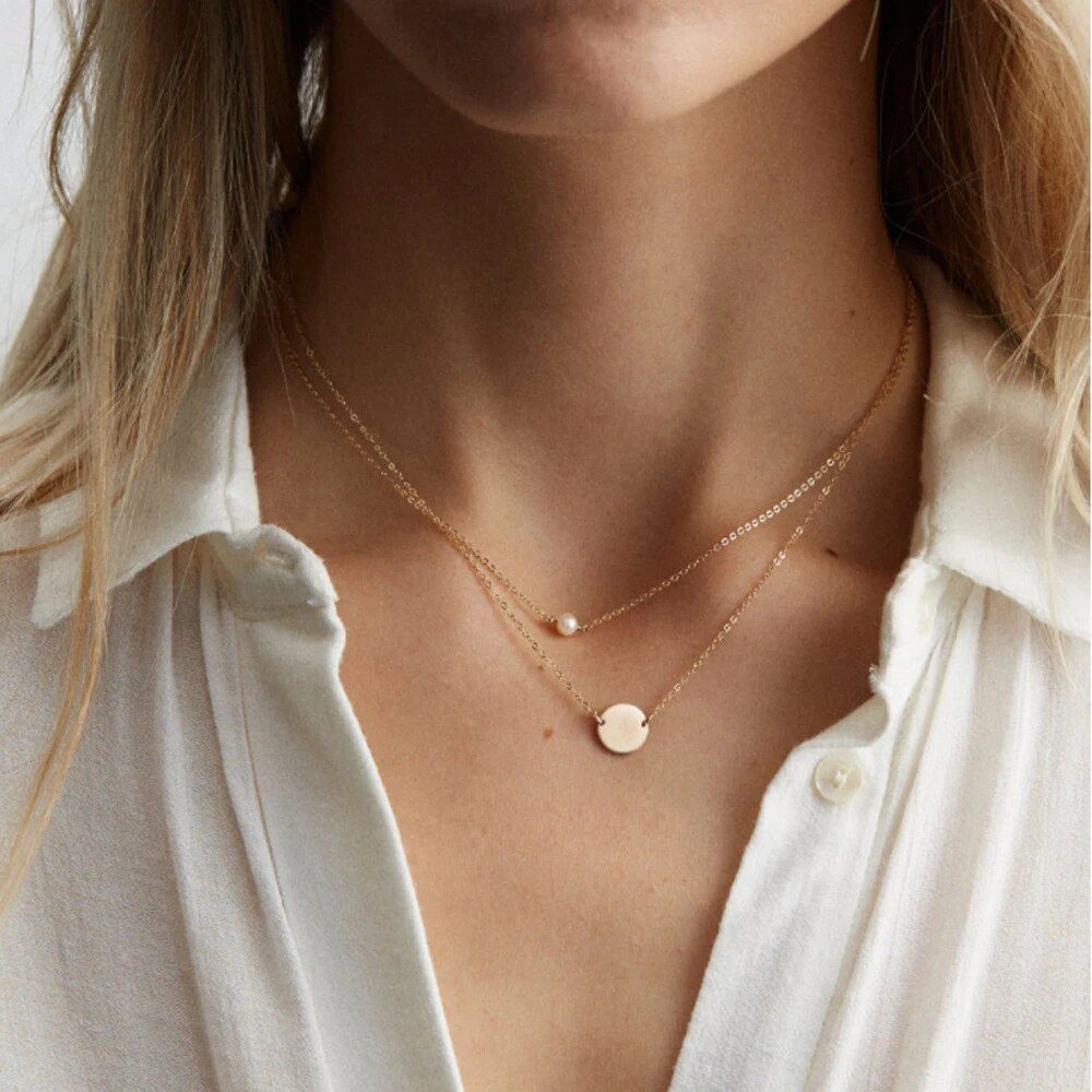 2024 New Classic Gold Silver Color Necklace Simple Imitation Pearl Pendant Choker Necklace Chain Necklaces For Women Gift