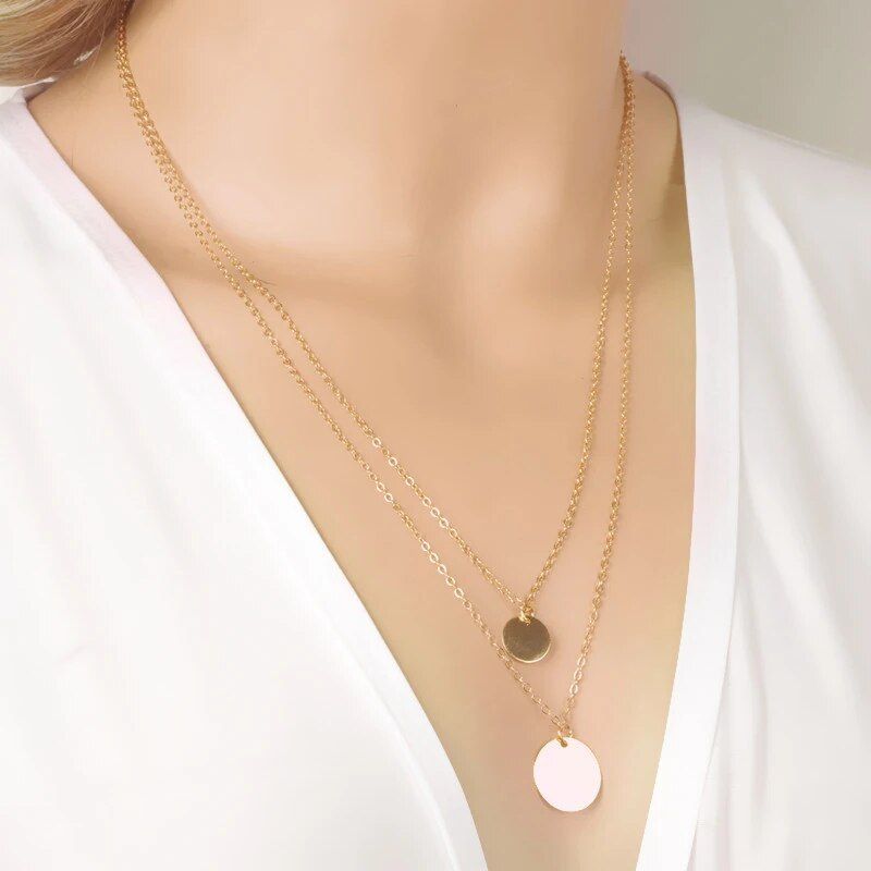 2024 New Fashion Double Layered Sequin Strand Necklace Layering Disc Boho Necklace Beach For Women Jewelry Gifts