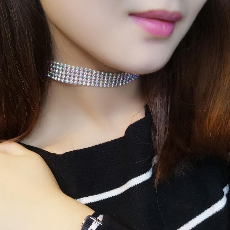 2024 Fashion European Style Women Bundle Neck Element Necklace Jewelry Punk Hip Hop Choker Inlay Rhinestone Collar Gift