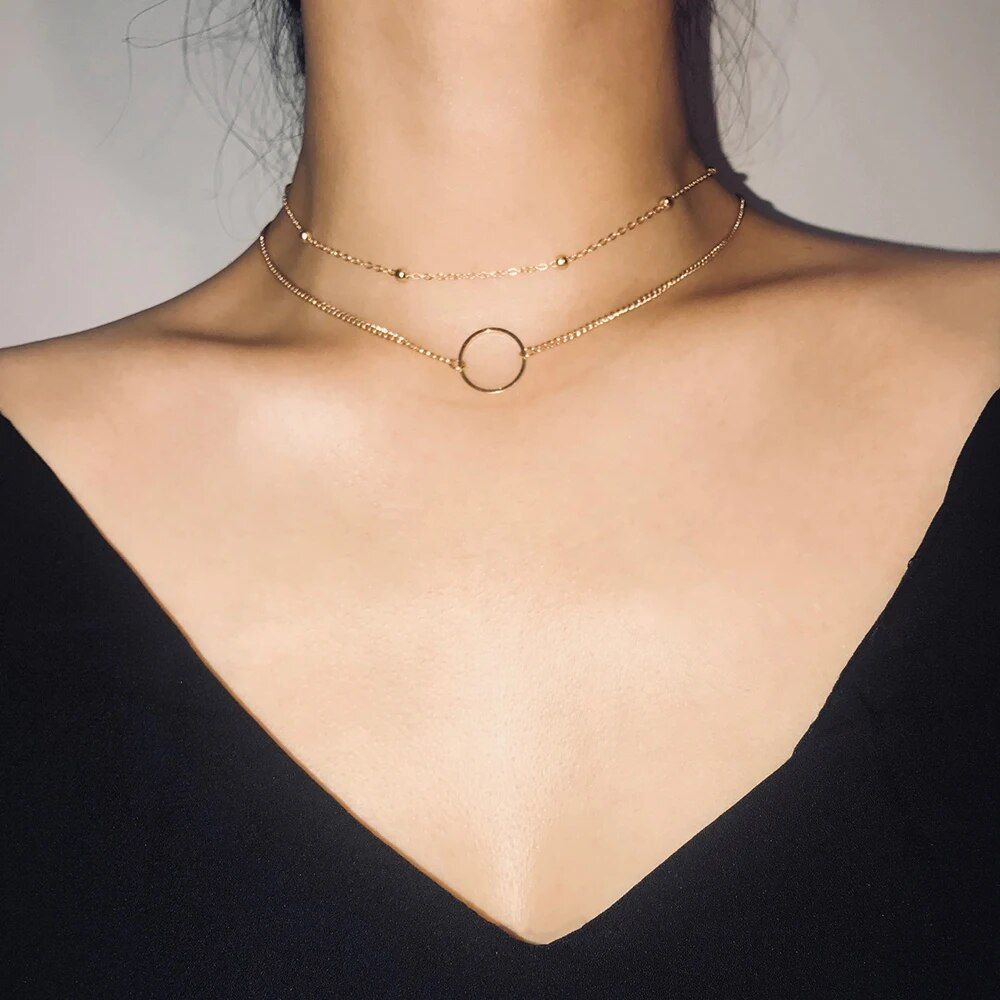 New Arrival 2024 Fashion Modern Choker Necklace Two Layers Round Necklaces Gold Color Necklace Choker Jewelry For Women