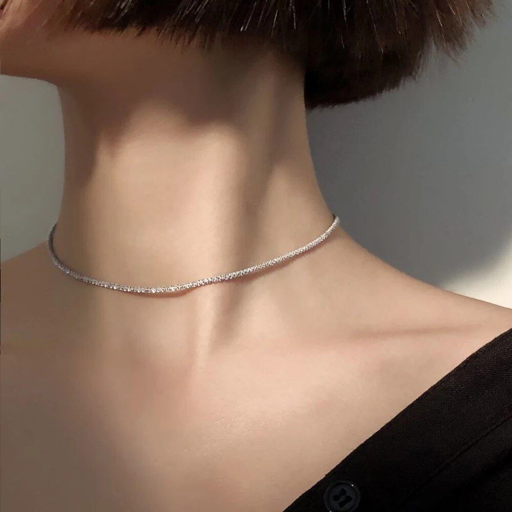 2024 New Popular Silver Colour Sparkling Clavicle Chain Choker Necklace For Women Fashion Fine Jewelry Party Gifts