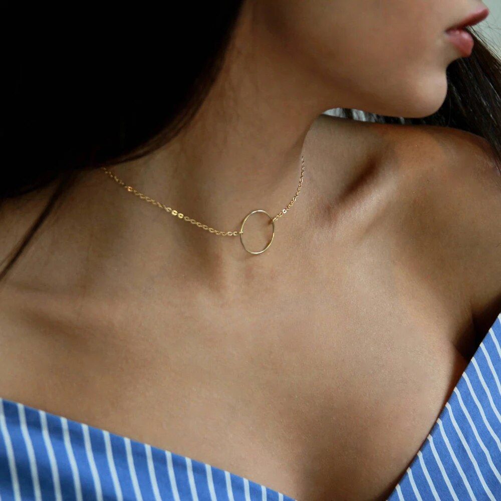 New Arrival 2024 Fashion Circle Chain Clavicle Necklace Collares Round Necklaces Gold Color For Women Jewelry Choker Gift