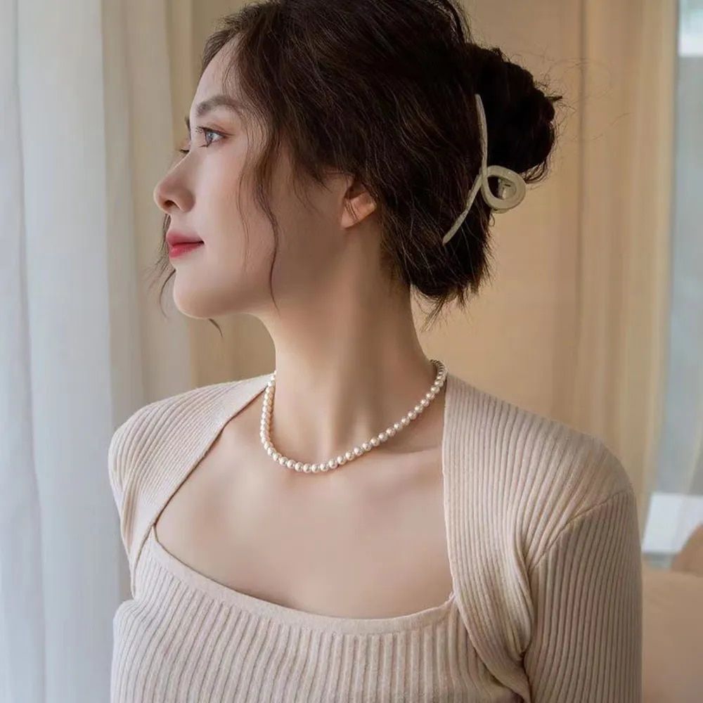 New Elegant Jewelry Simple White Pearl Chain Choker Necklace For Women Wedding 2024 Fashion Gifts