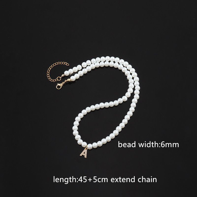 Hot Classic CZ Initial Pendant Necklace Women Handmade Imitation Pearl Bead Necklace For Women Jewelry Gift