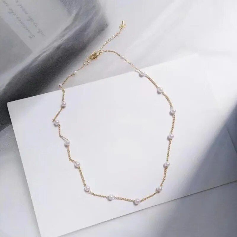 New Beads Women's Neck Chain Kpop Pearl Choker Necklace Gold Color Goth Chocker Jewelry On The Neck Pendant 2024 Collar For Girl