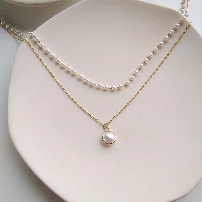 2024 Fashion Chain Pearl Necklace For Women Baroque Pearl Metal Charm Pendants Necklaces Choker Bead Chain Jewelry Gifts