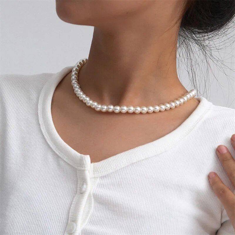 Classic Elegant White Pearl Chokers Necklace For Women Men Wedding Banquet Necklaces Beads Handmade Jewelry Party Gift