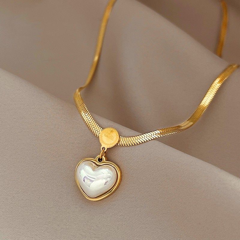 Accessories for Women 2023 New Pearl Heart Pendant Stainless Steel Gold Color Necklace for Women Party Luxury Jewelry collares