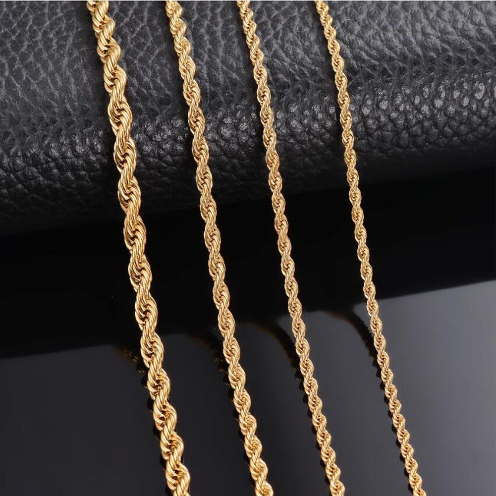 Width 2mm/2.5mm/3mm/4mm/5mm/6mm Twisted Rope Link Chain Gold Color Necklace for Men Women Stainless Steel Chain Necklace Jewelry