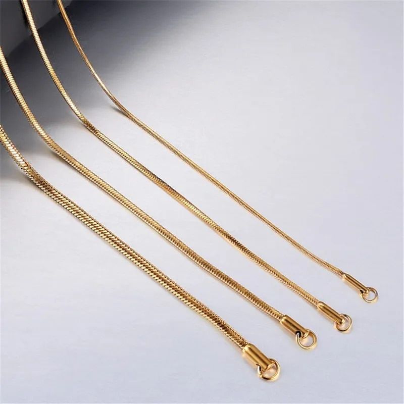 Gold Color Chains 1-5mm Stainless Steel Snake Chains Necklace Twist Rope Jewelry Women Long Chains Accessories