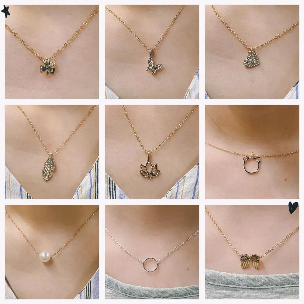 New Trendy Alloy Cute Elegant Sun Love Star Leaves Clover Unicorn Luck Pendant Necklaces for Women Fashion Accessories Jewelry