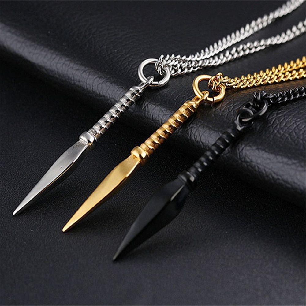 Men's Cool Titanium Steel Spearhead Long Necklace Hip Hop Punk Rock Arrow Head Link Chain Pendant Necklaces Jewelry Gift