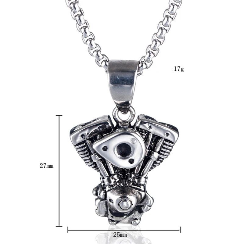 Retro Motorcycle Engine Pendant Necklace Men Hiphop Street Culture Titanium Stainless Steel Fashion Trendy Necklace Man Jewelry