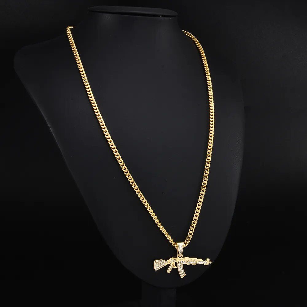 Fashion Choker Necklaces for Women 2024 Gun Cross Pendant Crystal Rhinestone Chain Necklace Women Men Punk Chains Jewelry Gift