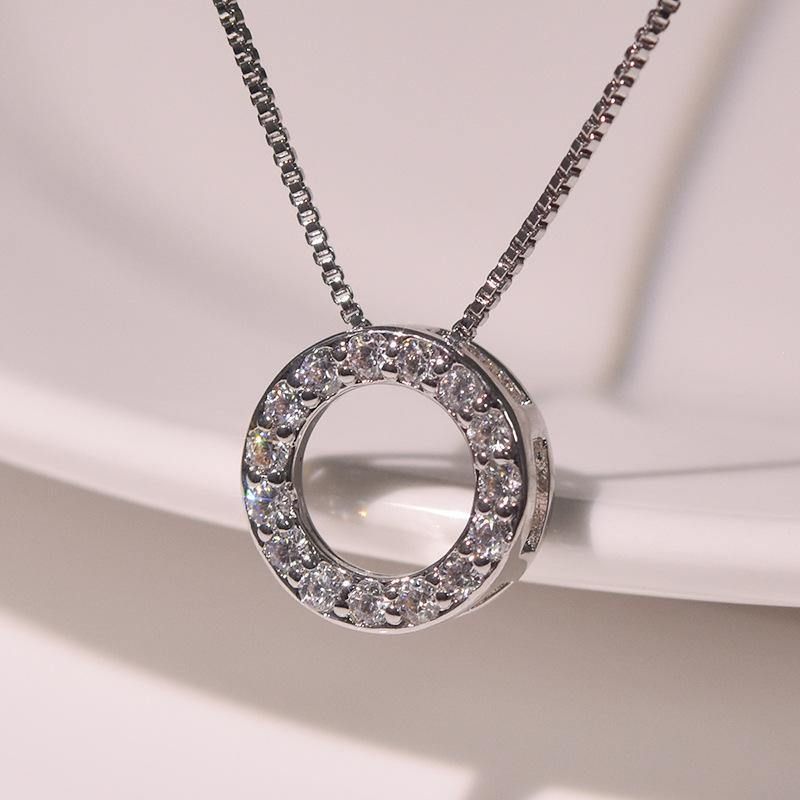 New Trendy Circle Necklace with Cubic Zirconia Simple Stylish Clavicle Chain Necklace for Women Wedding Eternity Jewelry