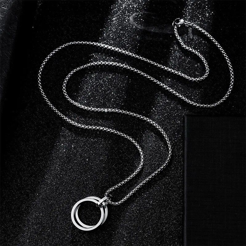 Simple Double Ring Titanium Steel Necklace for Men Women Hip Hop Personality Fashion T-Shirt Accessories Sweater Chains