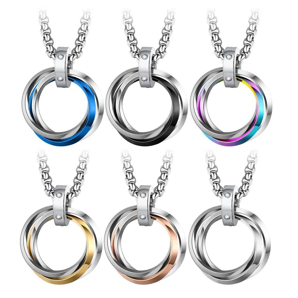 Trend Titanium Stainless Steel Couple Ring Pendant Necklace for Men Geometric Round Eternal Love Promise Necklace Jewelry Gift