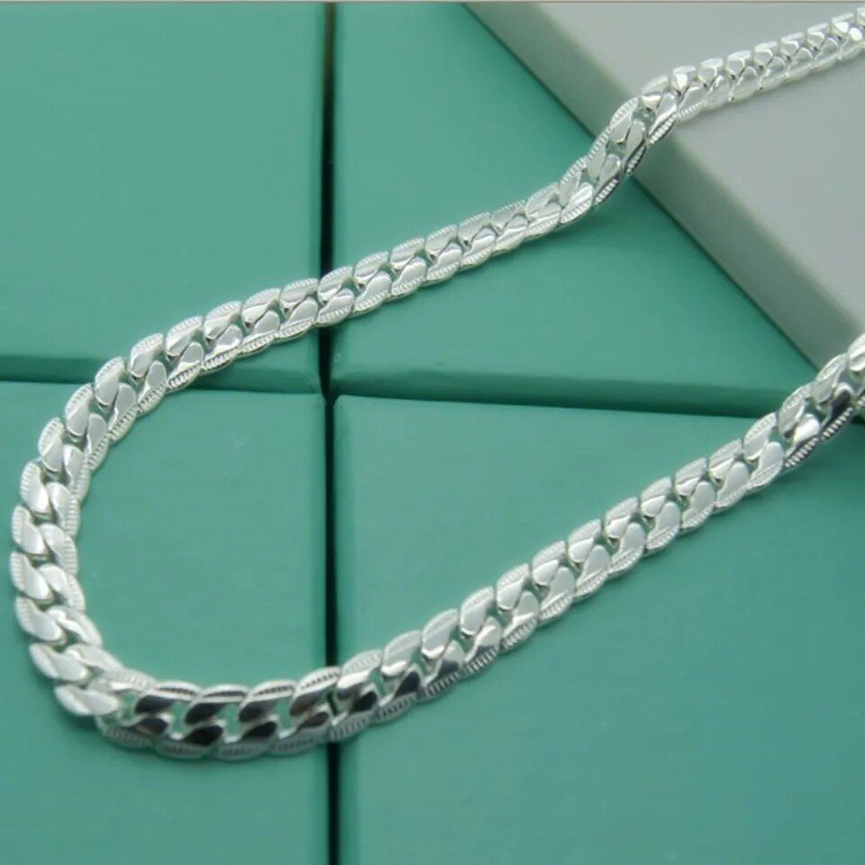 New 925 Sterling Silver Necklace Unisex 5MM Flat Snake Link Chain Lobster Clasp Collares Necklaces For Women Men Jewelry  Gift