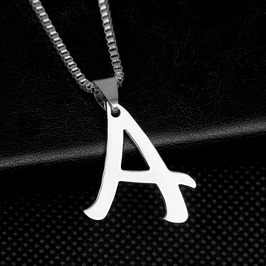 A-Z Men Titanium Steel 26 Letters Necklace Trendy Stainless Italic Letter Pendant Women Jewelry Sweater Chain Gift Party