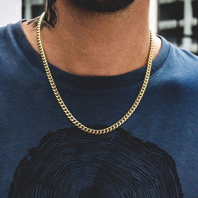 Cuban Chain Necklace for Men Women, Basic Punk Stainless Steel Curb Link Chain Chokers,Vintage Gold Color Solid Metal Colla