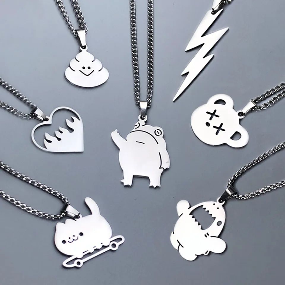 2024 Hip Hop Titanium Steel Pendant Necklace For Women Men Cute Kpop Korean Fashion Doodle Necklace Couple Jewelry Party Gift