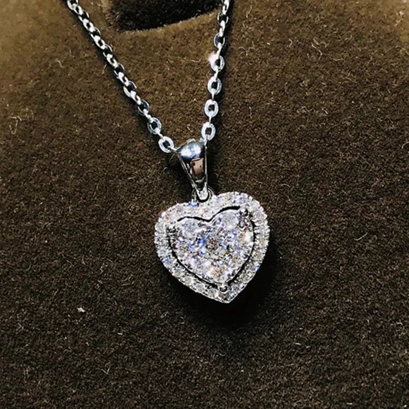 Zircon Heart Shaped Pendant Necklace for Women Silver Color Jewelry Wedding Anniversary Party Bridal Chain Girls Choker