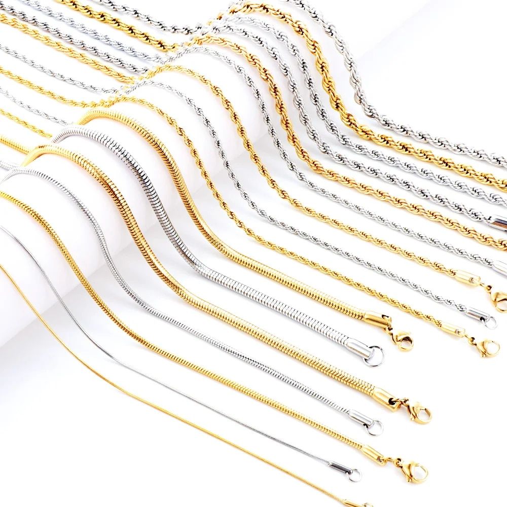 Gold Color Chains 1-5mm Stainless Steel Snake Chains Necklace Twist Rope Jewelry Women Long Chains Accessories