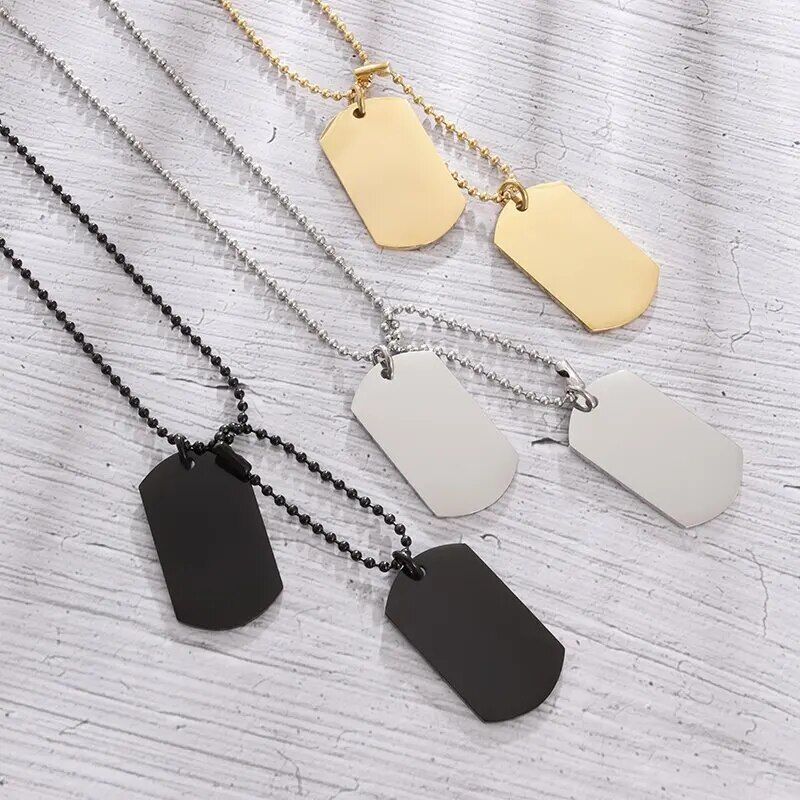 Men\'s Rectangular Double Dog Tag Stainless Steel Military Id Tag Pendant Titanium Steel Necklace Army Male Jewelry