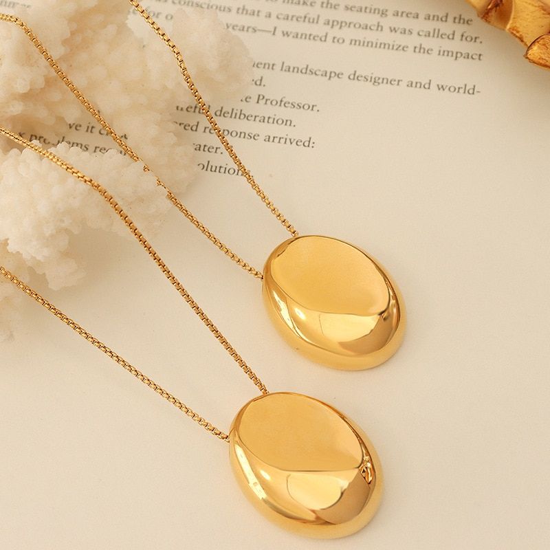 Geometric Oval Pendant Necklace Simple Temperament  Vintage Stainless Steel Fashion Jewelry for Women Gift Jewelry Wholesale