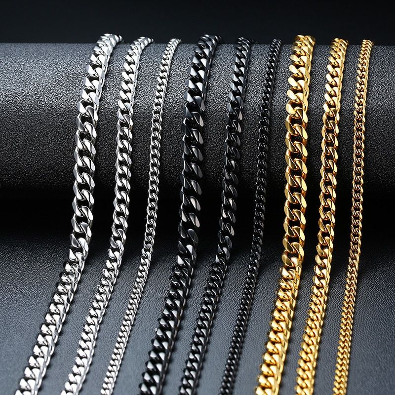 Cuban Chain Necklace for Men Women, Basic Punk Stainless Steel Curb Link Chain Chokers,Vintage Gold Color Solid Metal Colla