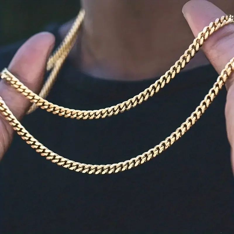 Chain Necklace for Men Women Punk Stainless Steel Curb Link Chain Chokers Vintage Gold Color Solid Metal Colla