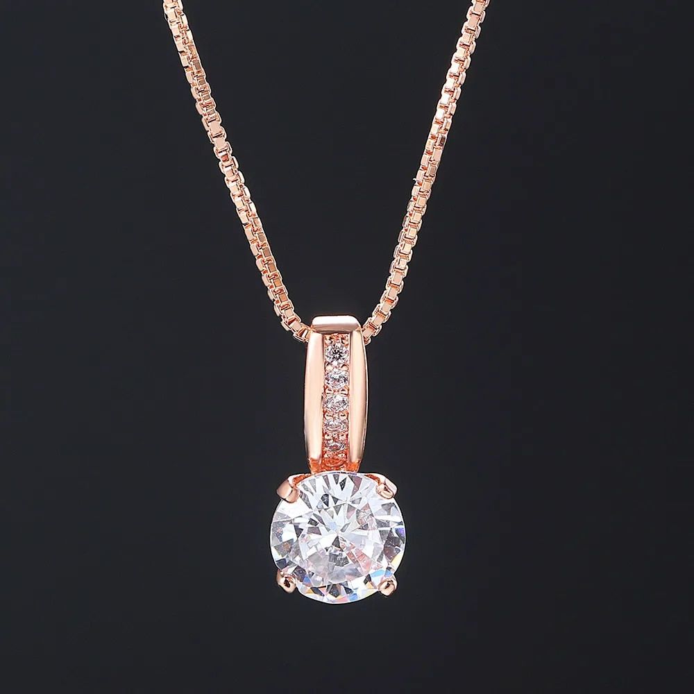 Minimalist Simple Crystal Pendants Necklaces For Women Charms Zirconia Necklace Rose Gold Color Fashionable Neck Jewelry Gifts